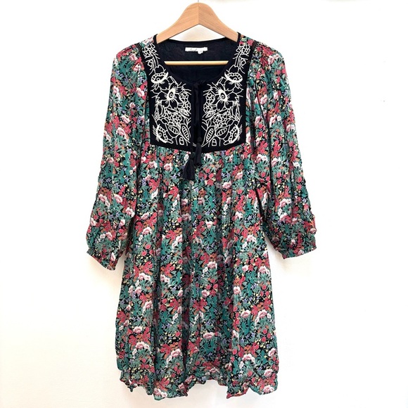 Anthropologie Floreat Ottava Peasant Tunic Mini Dress Boho Dark Floral Size XS - Picture 6 of 14